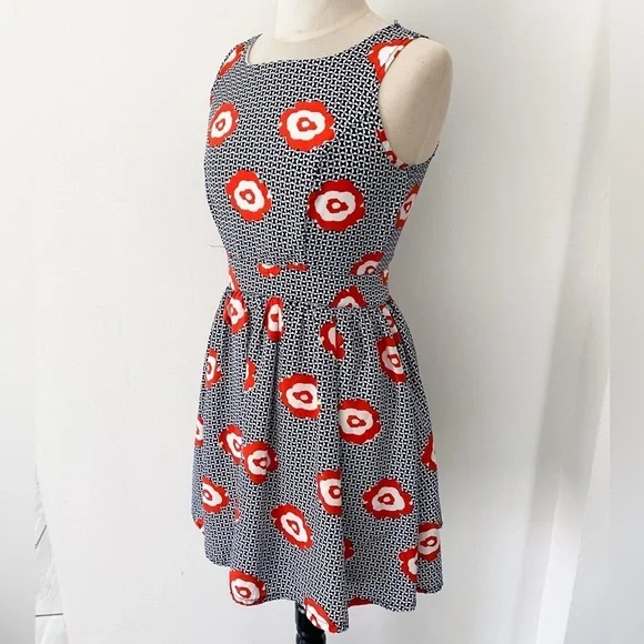 Pinky Retro Floral Cut Out Dress, Size Small, Navy, White, Red - Picture 3 of 11
